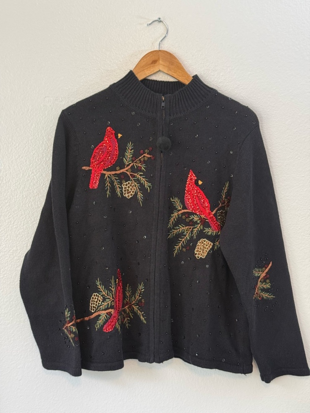 VTG Tiara International Ramie Cardigan Embroidery Black Sz XL Grandmacore